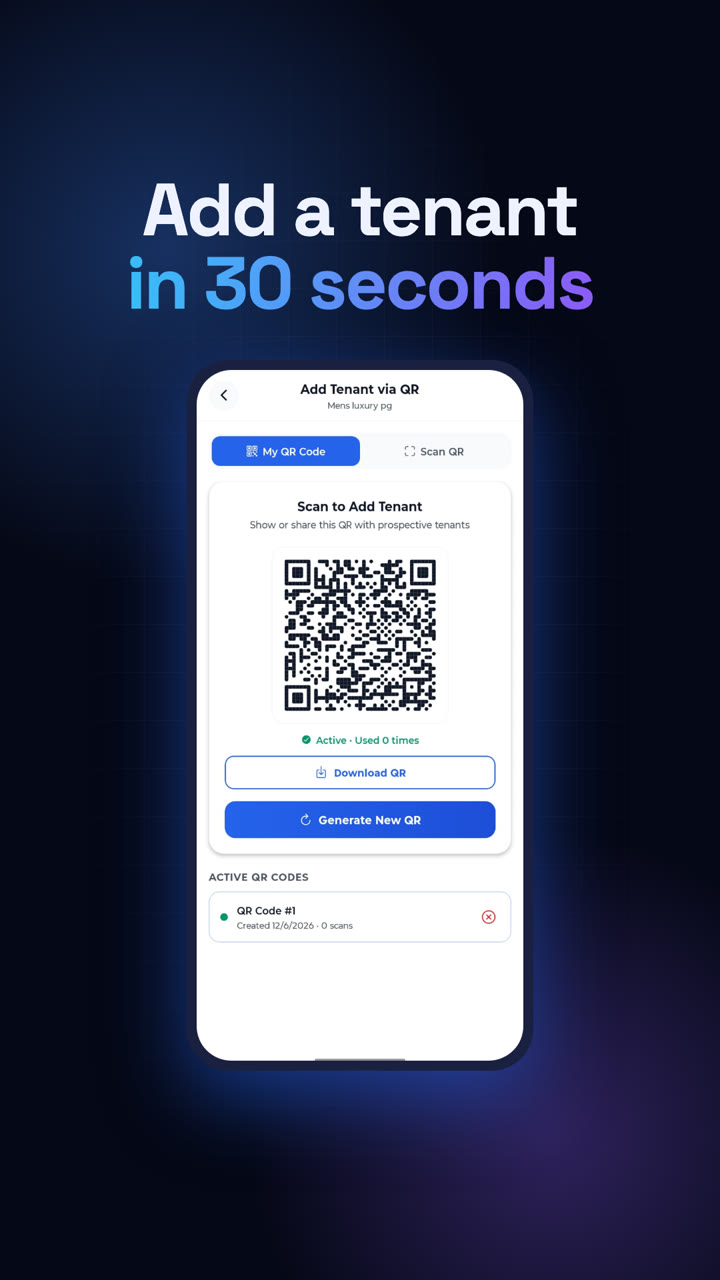 Add a New PG Tenant in 30 Seconds with a QR Code
